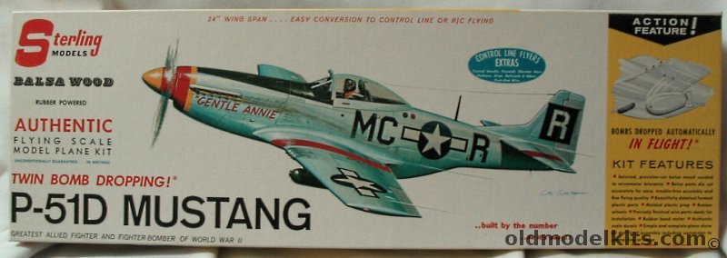 Sterling P-51D Mustang - 24 inch Wingspan for RC - Drops Twin Bombs in Flight, A13-398 plastic model kit